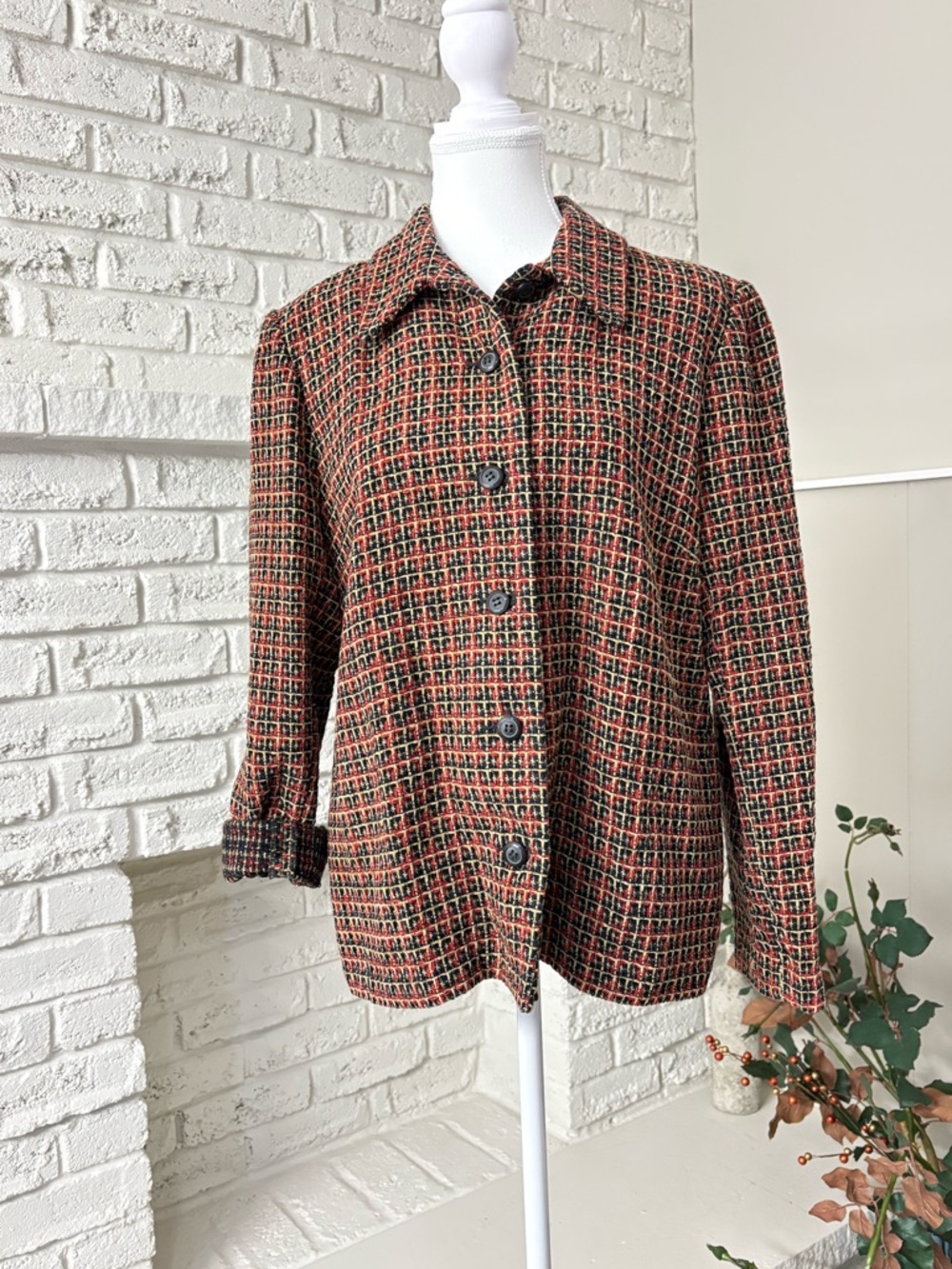 Vintage Alfred Dunner Rust Plaid Tweed Button Jacket 14P